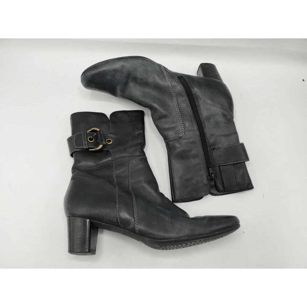 ECCO Women's Ankle Boots Black Leather Heel Booties Sz 8.5 / 39‎